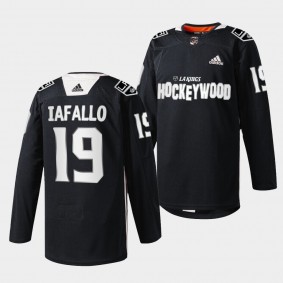 Los Angeles Kings 2022 Hockey Wood Alex Iafallo #19 Black Jersey Warm-Up