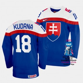 Slovakia 2023 IIHF World Championship Andrej Kudrna #18 Blue Jersey Away