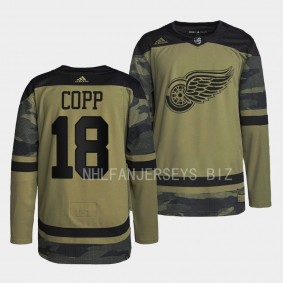 Detroit Red Wings 2022 Veterans Day Andrew Copp #18 Camo Warmup Jersey Men's