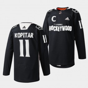 Los Angeles Kings 2022 Hockey Wood Anze Kopitar #11 Black Jersey Warm-Up