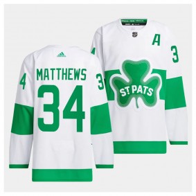 Toronto Maple Leafs 2024 St. Patricks Alternate Auston Matthews #34 White Primegreen Authentic Jersey Men's