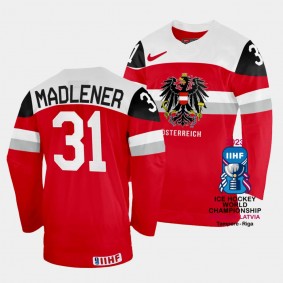 David Madlener 2023 IIHF World Championship Australia #31 Red Away Jersey Men