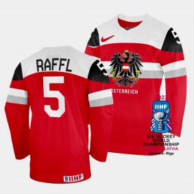 Thomas Raffl 2023 IIHF World Championship Australia #5 Red Away Jersey Men