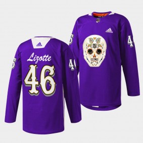 Dia De Los Metros Night Blake Lizotte Los Angeles Kings Purple #46 Sugar Skull warmup Jersey 2022