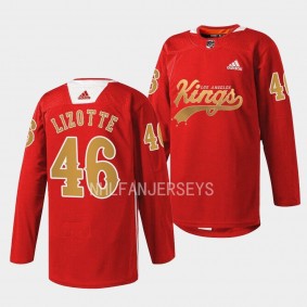 Los Angeles Kings 2022 Cherry LA Blake Lizotte #46 Red Jersey Warm Up