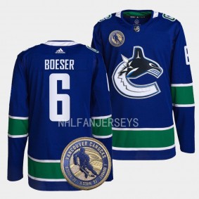 Vancouver Canucks 2022 HHOF Brock Boeser #6 Blue Warmup Jersey Men's