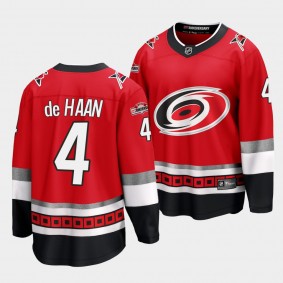 Carolina Hurricanes #4 Calvin de Haan 25th Anniversary Red Premier Jersey