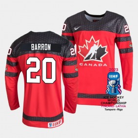 Canada #20 Justin Barron 2023 IIHF World Championship Away Jersey Red