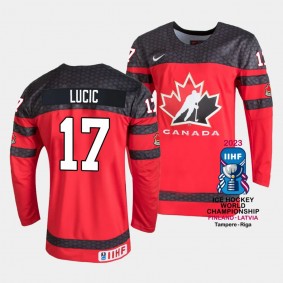 Canada #17 Milan Lucic 2023 IIHF World Championship Away Jersey Red