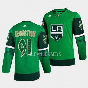 Carl Grundstrom 2023 St. Patricks Day Primegreen Authentic Los Angeles Kings #91 Green Jersey