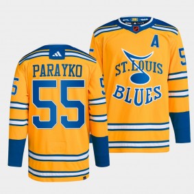 St. Louis Blues 2022 Reverse Retro 2.0 Colton Parayko #55 Yellow Jersey Authentic Primegreen