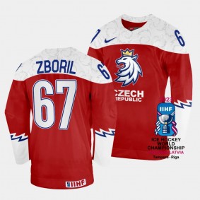 Jakub Zboril 2023 IIHF World Championship Czechia #67 Red Away Jersey Men