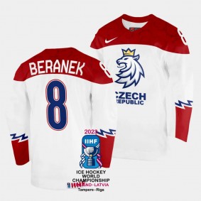 Czechia #8 Ondrej Beranek 2023 IIHF World Championship Home Jersey White