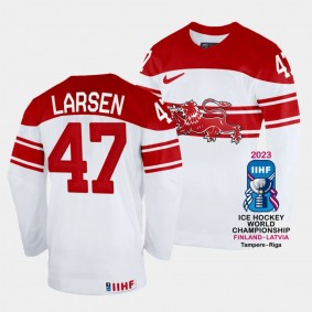 Oliver Larsen Denmark Hcokey 2023 IIHF World Championship Home Jersey White