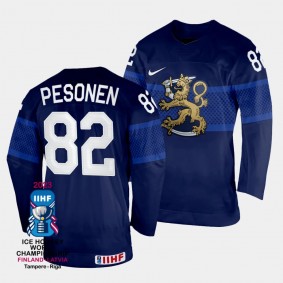 Finland #82 Harri Pesonen 2023 IIHF World Championship Away Jersey Navy