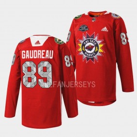 Native American Heritage Frederick Gaudreau Minnesota Wild Red #89 Warmup Jersey 2022