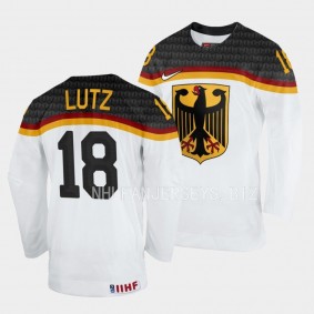 Germany #18 Julian Lutz 2023 IIHF World Junior Championship Home Jersey White