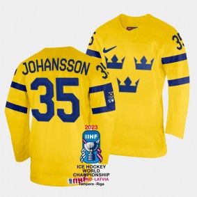 Sweden 2023 IIHF World Championship Jacob Johansson #35 Yellow Jersey Home