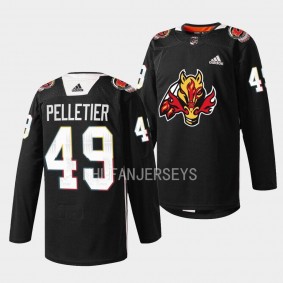 Indigenous Celebration Night Jakob Pelletier Calgary Flames Black #49 Warmup Jersey 2023