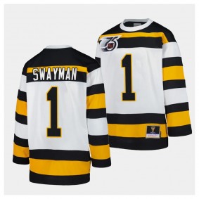 Jeremy Swayman Boston Bruins Blue Line 1991 Throwback White #1 Jersey Mitchell Ness