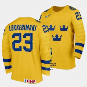 Sweden 2024 IIHF World Junior Championship Jonathan Lekkerimaki #23 Yellow Jersey