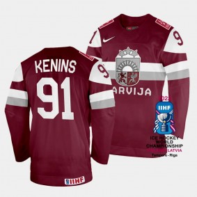 Ronalds Kenins Latvia Hockey 2023 IIHF World Championship Away Jersey Maroon