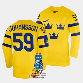 Sweden 2023 IIHF World Championship Linus Johansson #59 Yellow Jersey Home