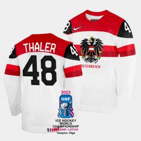 Australia 2023 IIHF World Championship Lucas Thaler #48 White Jersey Home