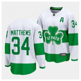 2024 St. Patricks Alternate Auston Matthews Toronto Maple Leafs #34 White Premier Jersey