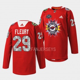 Native American Heritage Marc-Andre Fleury Minnesota Wild Red #29 Warmup Jersey 2022