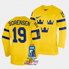 Sweden 2023 IIHF World Championship Marcus Sorensen #19 Yellow Jersey Home