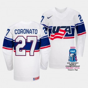 USA 2023 IIHF World Championship Matt Coronato #27 White Jersey Home