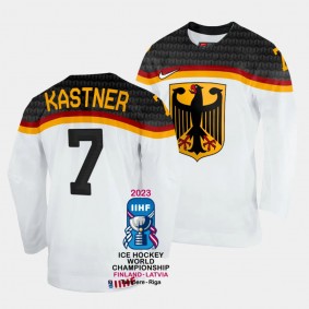 Germany 2023 IIHF World Championship Maximilian Kastner #7 White Jersey Home