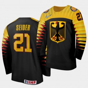 Germany Moritz Seider 2020 IIHF World Ice Hockey Black Away Jersey