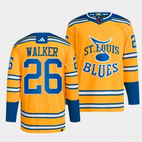 St. Louis Blues 2022 Reverse Retro 2.0 Nathan Walker #26 Yellow Jersey Authentic Primegreen