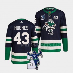 Kevin Bieska patch Vancouver Canucks Quinn Hughes #43 Navy Reverse Retro 2.0 Jersey