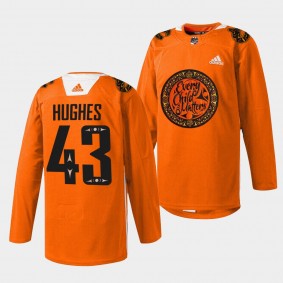 Vancouver Canucks Quinn Hughes 2022 National Day for Truth and Reconciliation #43 Orange Jersey Warmup