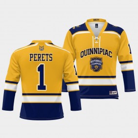 Quinnipiac Bobcats Yaniv Perets 2023 NCAA National Champions Gold Ice Hockey Jersey