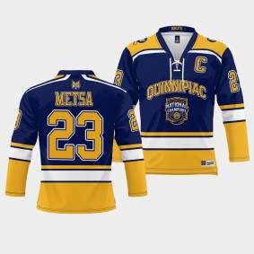 Quinnipiac Bobcats Zach Metsa 2023 NCAA Ice Hockey National Champions Navy Jersey