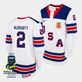 USA 2024 IIHF World Junior Champions Rutger McGroarty #2 White Jersey