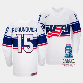 USA 2023 IIHF World Championship Scott Perunovich #15 White Jersey Home