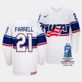 USA 2023 IIHF World Championship Sean Farrell #21 White Jersey Home