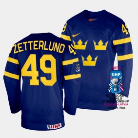 Fabian Zetterlund 2023 IIHF World Championship Sweden #49 Navy Away Jersey Men