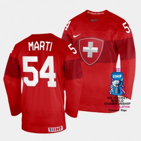 Christian Marti 2023 IIHF World Championship Switzerland #54 Red Away Jersey Men