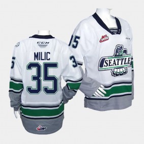 Thomas Milic Seattle Thunderbirds #35 2023 WHL Championship White Jersey Replica