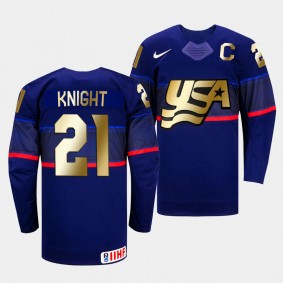 USA Hockey Hilary Knight 2023 IIHF Womens World Champions #21 Golden Navy Jersey Unisex