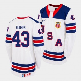 Luke Hughes USA 2023 IIHF World Junior Championship Jersey White