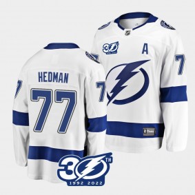 Victor Hedman Tampa Bay Lightning 30th Anniversary 1992-2022 White Jersey #77 Away