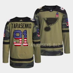 Veterans Day Vladimir Tarasenko St. Louis Blues Camo #91 Warmup Jersey 2022